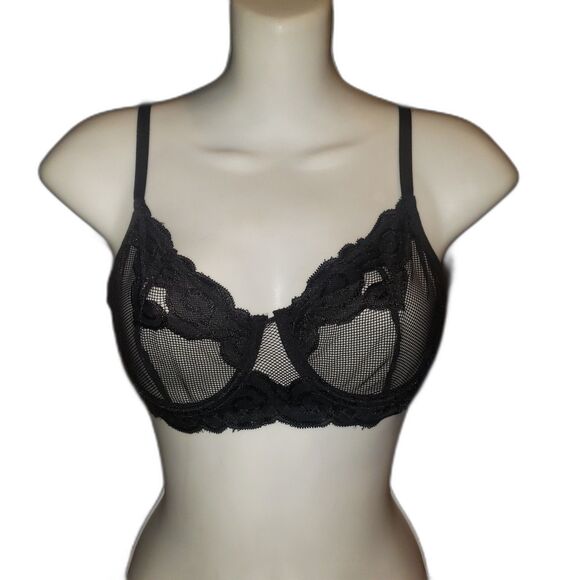 Avid Love Other - AVID LOVE Black Fishnet Mesh Floral Lace Sheer Underwire Bra Size Medium NEW